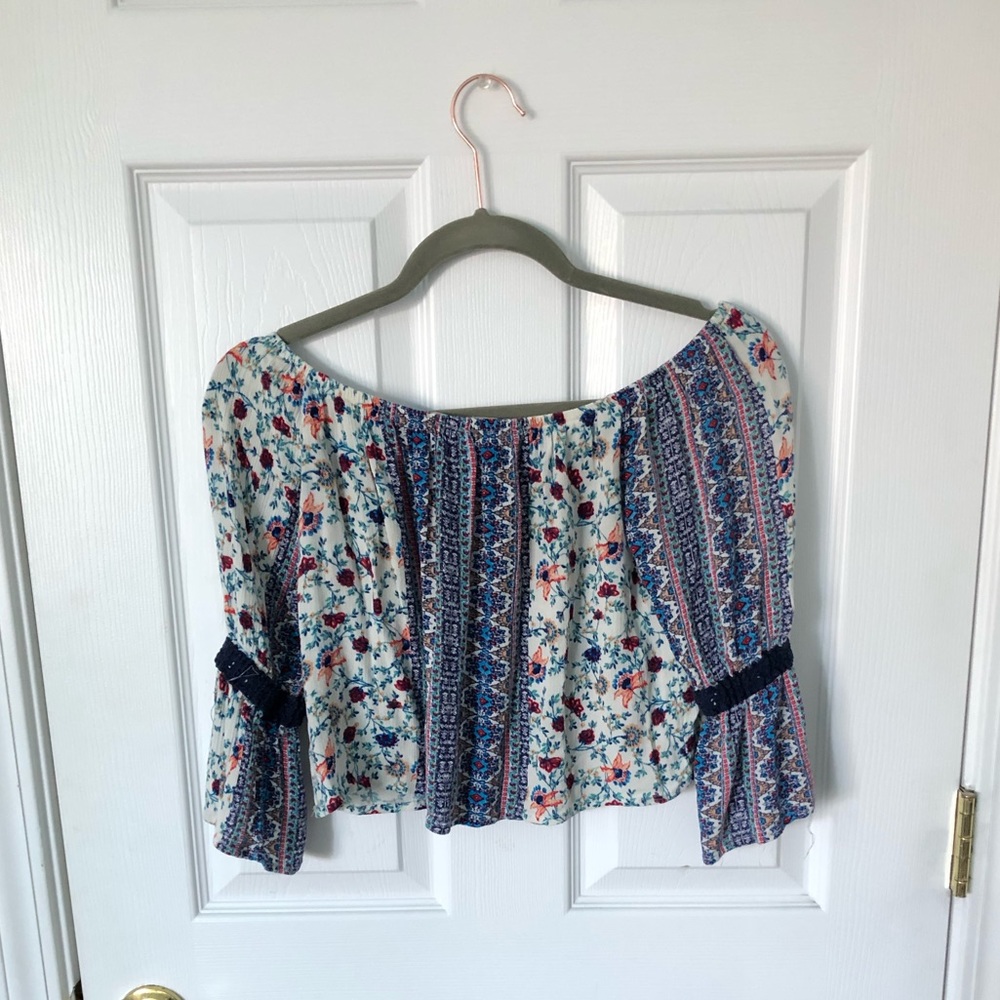 Off The Shoulders Square Neck Patterned Blouse - image 2